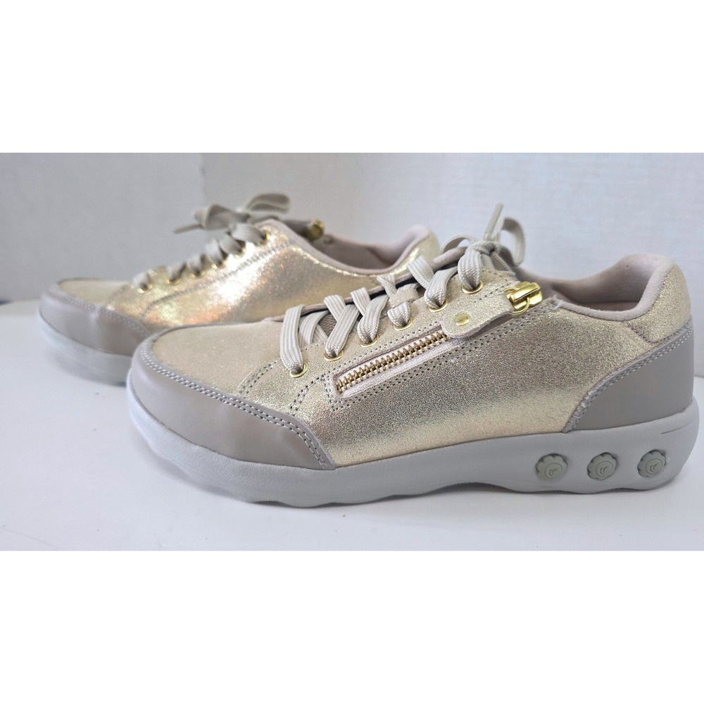 Therafit Metallic Gold Leather Side Zip Walking Sneakers B21101D US 8.5-9 EU 39